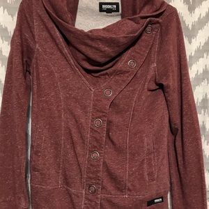 Maroon cowl neck button up sweater